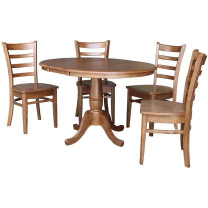 International Concepts - (Set of 5 Pcs) 36in Round Extension Dining Table with 4 RTA Chairs in Distressed Oak Finish - K42-36RXT-C617-4 veiw 1