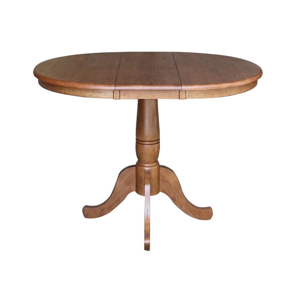 International Concepts - (Set of 5 Pcs) 36in Round Extension Dining Table with 4 RTA Chairs in Distressed Oak Finish - K42-36RXT-C617-4 veiw 3