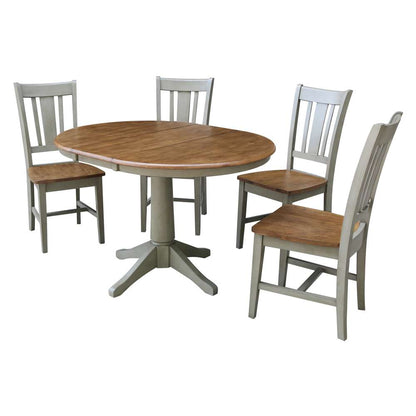 International Concepts - (Set of 5 Pcs) 36in Round Extension Dining Table with 4 RTA Chairs in Hickory/Stone Finish - K41-36RXT-27B-C10-4 veiw 1