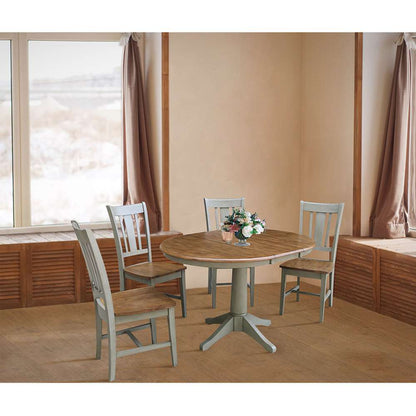 International Concepts - (Set of 5 Pcs) 36in Round Extension Dining Table with 4 RTA Chairs in Hickory/Stone Finish - K41-36RXT-27B-C10-4 veiw 3