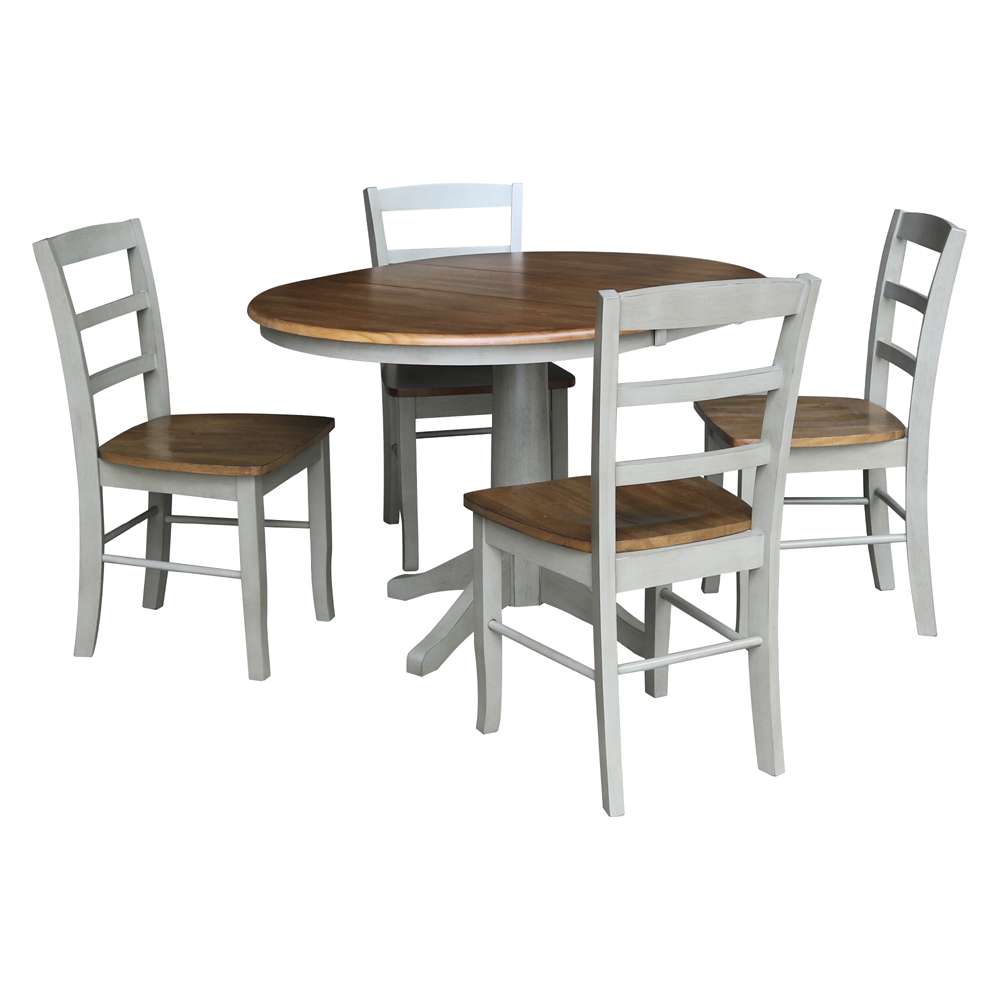 International Concepts - (Set of 5 Pcs) 36in Round Extension Dining Table with 4 RTA Chairs in Hickory/Stone Finish - K41-36RXT-27B-C2-4 veiw 1