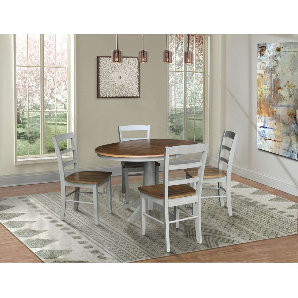 International Concepts - (Set of 5 Pcs) 36in Round Extension Dining Table with 4 RTA Chairs in Hickory/Stone Finish - K41-36RXT-27B-C2-4 veiw 3