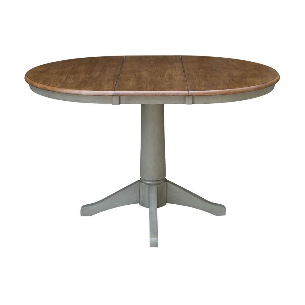 International Concepts - (Set of 5 Pcs) 36in Round Extension Dining Table with 4 RTA Chairs in Hickory/Stone Finish - K41-36RXT-27B-C2-4 veiw 4