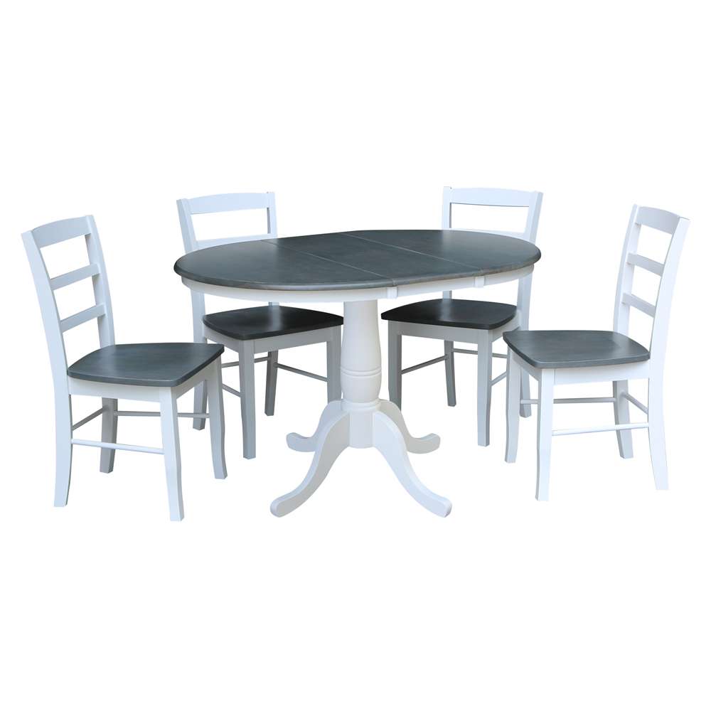 International Concepts - (Set of 5 Pcs) 36in Round Extension Dining Table with 4 RTA Chairs in White/Heather Gray Finish - K05-36RXT-C2-4 veiw 1