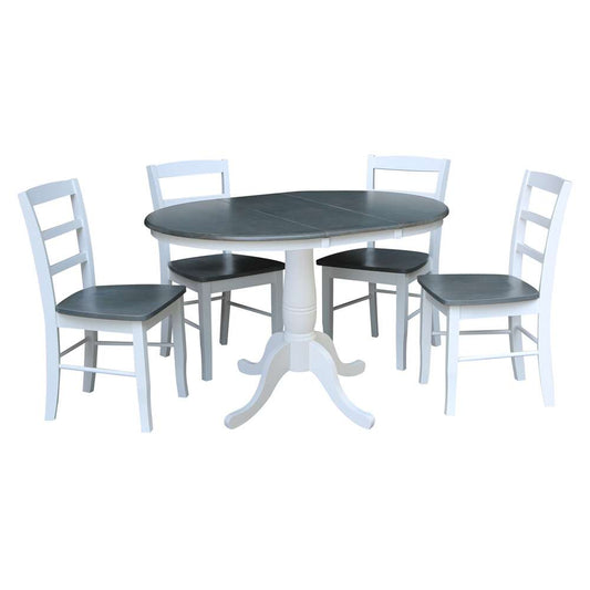 International Concepts - (Set of 5 Pcs) 36in Round Extension Dining Table with 4 RTA Chairs in White/Heather Gray Finish - K05-36RXT-C2-4 veiw 1