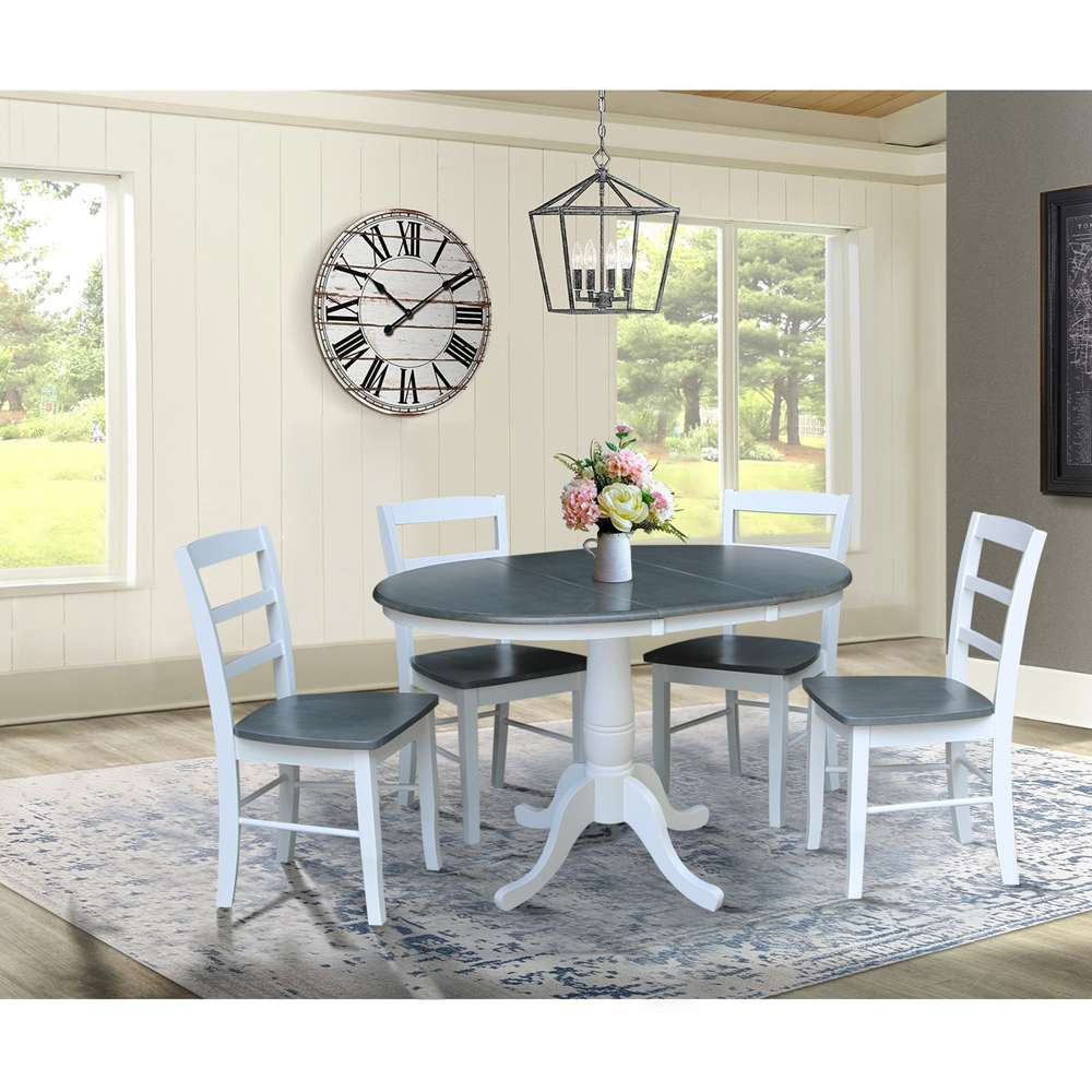International Concepts - (Set of 5 Pcs) 36in Round Extension Dining Table with 4 RTA Chairs in White/Heather Gray Finish - K05-36RXT-C2-4 veiw 3