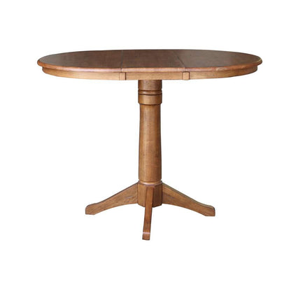 International Concepts - (Set of 5 Pcs) 36in Round Extension Dining Table with 4 X-Back Counter Height Stools in Distressed Oak Finish - K42-36RXT-27B-S6132-4 veiw 3