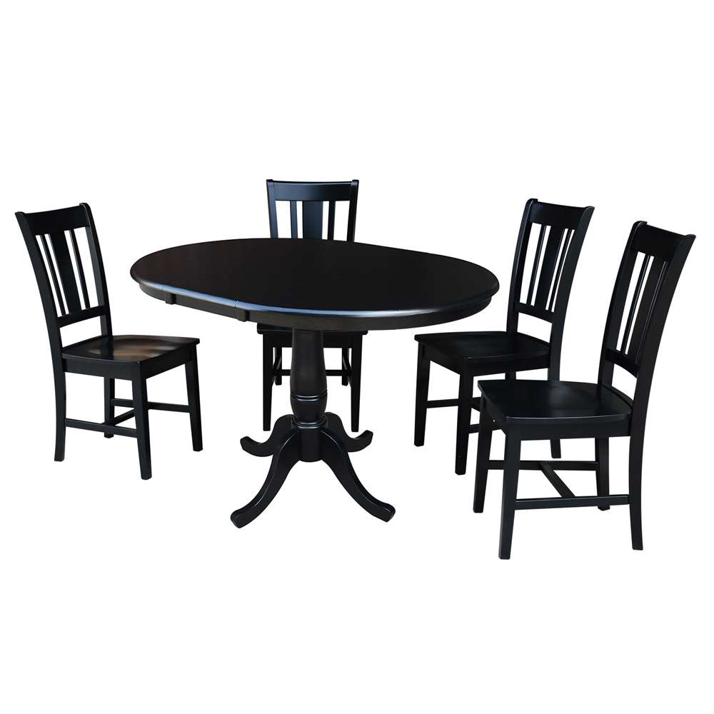 International Concepts - (Set of 5 Pcs) 36in Round Extension Dining Table with 2 San Remo Chairs in Black Finish - K46-36RXT-C10-4 veiw 1