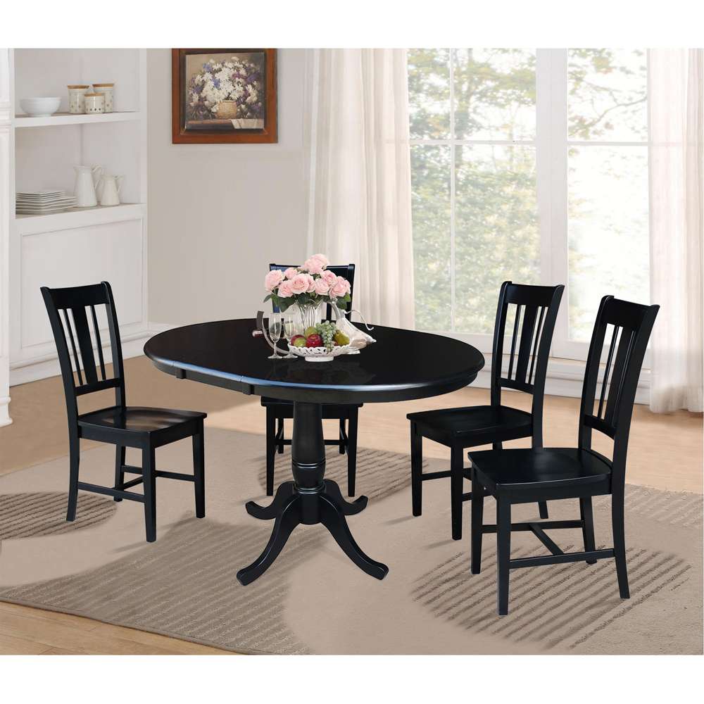 International Concepts - (Set of 5 Pcs) 36in Round Extension Dining Table with 2 San Remo Chairs in Black Finish - K46-36RXT-C10-4 veiw 2