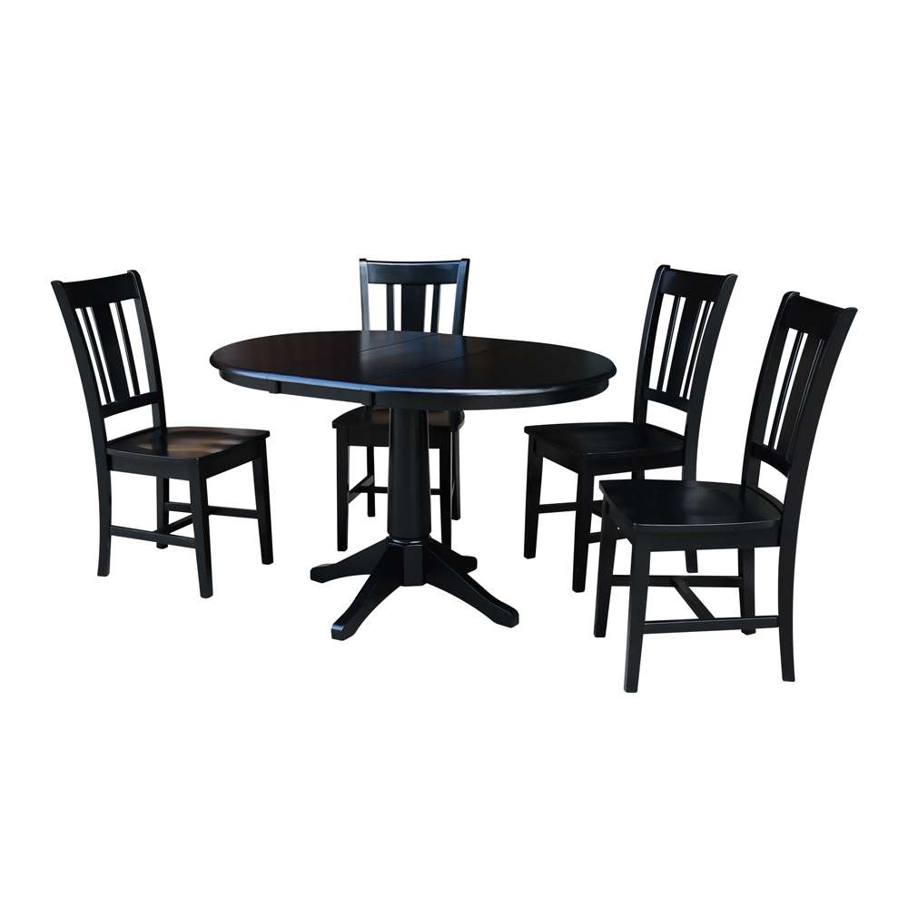 International Concepts - (Set of 5 Pcs) 36in Round Extension Dining Table with 2 San Remo Chairs in Black Finish - K46-36RXT-27B-C10-4 veiw 1