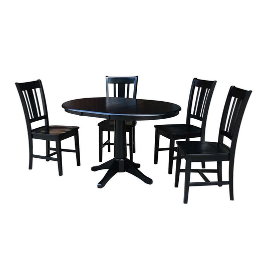 International Concepts - (Set of 5 Pcs) 36in Round Extension Dining Table with 2 San Remo Chairs in Black Finish - K46-36RXT-27B-C10-4 veiw 1