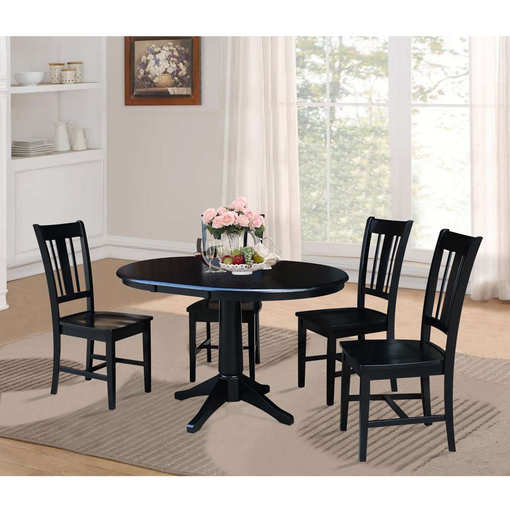 International Concepts - (Set of 5 Pcs) 36in Round Extension Dining Table with 2 San Remo Chairs in Black Finish - K46-36RXT-27B-C10-4 veiw 2