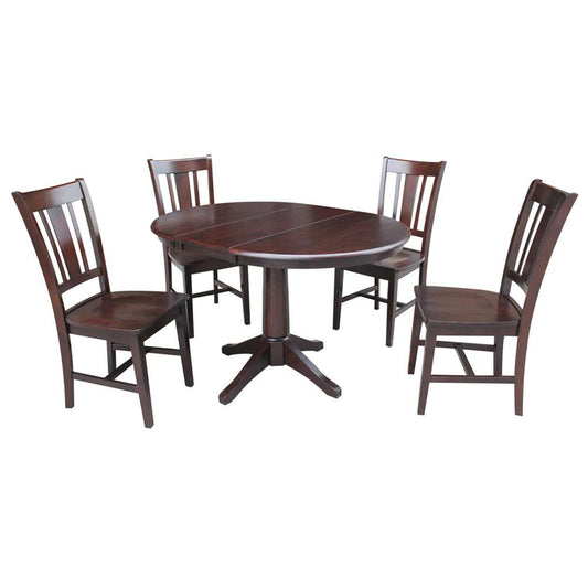 International Concepts - (Set of 5 Pcs) 36in Round Extension Dining Table with 2 San Remo Chairs in Rich Mocha Finish - K15-36RXT-27B-C10-4 veiw 1