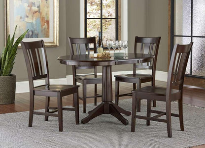 International Concepts - (Set of 5 Pcs) 36in Round Extension Dining Table with 2 San Remo Chairs in Rich Mocha Finish - K15-36RXT-27B-C10-4 veiw 2