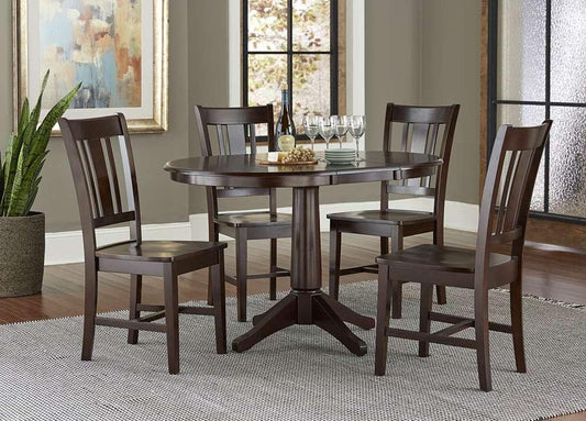 International Concepts - (Set of 5 Pcs) 36in Round Extension Dining Table with 2 San Remo Chairs in Rich Mocha Finish - K15-36RXT-27B-C10-4 veiw 2
