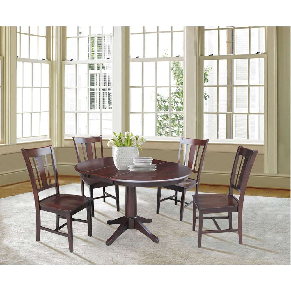 International Concepts - (Set of 5 Pcs) 36in Round Extension Dining Table with 2 San Remo Chairs in Rich Mocha Finish - K15-36RXT-27B-C10-4 veiw 3