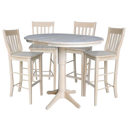 International Concepts - (Set of 5 Pcs) 36in Round Extension Dining Table with 4 Cafe Bar Height Stools - K-36RXT-27B-S6163-4 veiw 1