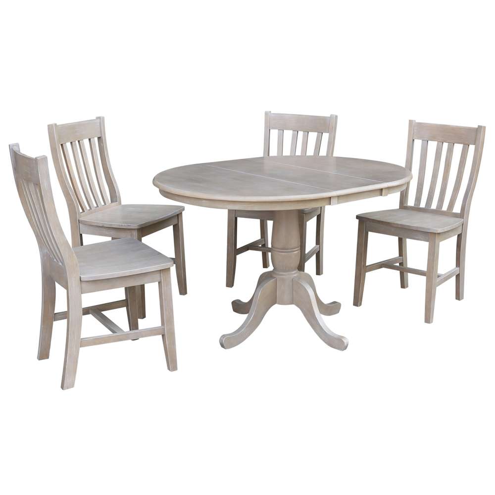 International Concepts - (Set of 5 Pcs) 36in Round Extension Dining Table with 4 Cafe Chairs in Washed Gray Taupe Finish - K09-36RXT-C61-4 veiw 1