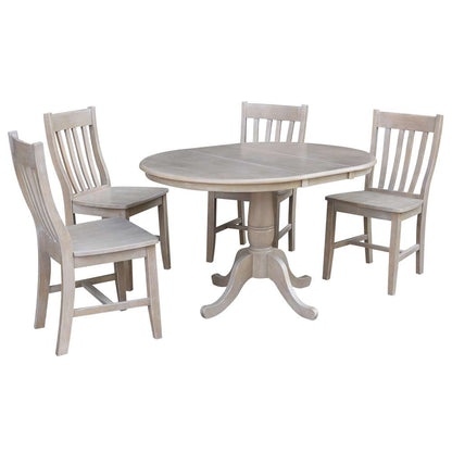 International Concepts - (Set of 5 Pcs) 36in Round Extension Dining Table with 4 Cafe Chairs in Washed Gray Taupe Finish - K09-36RXT-C61-4 veiw 1
