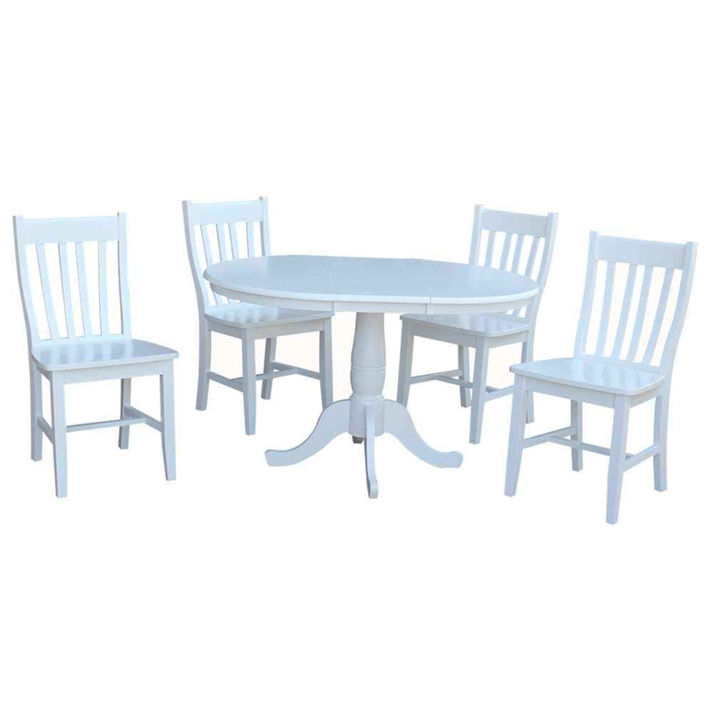International Concepts - (Set of 5 Pcs) 36in Round Extension Dining Table with 4 Cafe Chairs in White Finish - K08-36RXT-C61-4 veiw 1