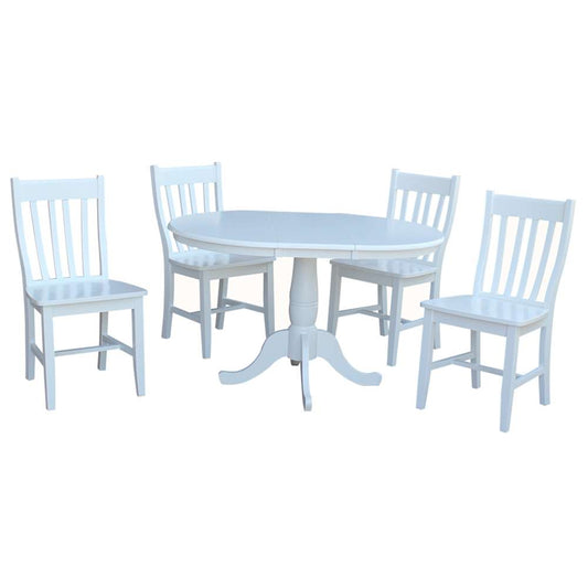 International Concepts - (Set of 5 Pcs) 36in Round Extension Dining Table with 4 Cafe Chairs in White Finish - K08-36RXT-C61-4 veiw 1