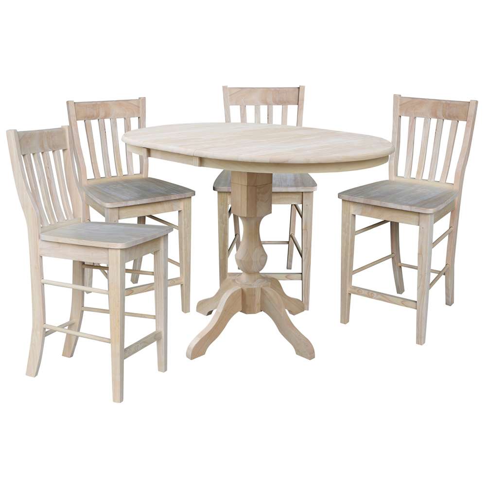 International Concepts - (Set of 5 Pcs) 36in Round Extension Dining Table with 4 Cafe Counter Height Stools - K-36RXT-11P-S6162-4 veiw 1