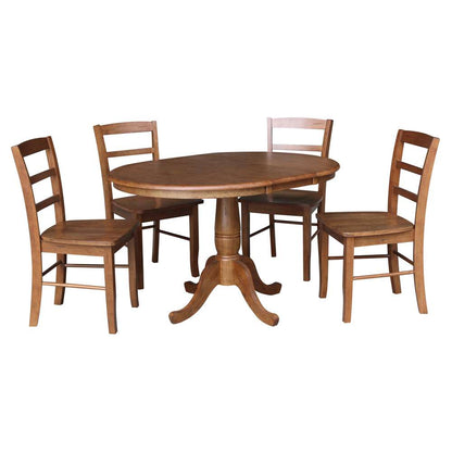 International Concepts - (Set of 5 Pcs) 36in Round Extension Dining Table with 4 RTA Chairs in Distressed Oak Finish - K42-36RXT-C2-4 veiw 1