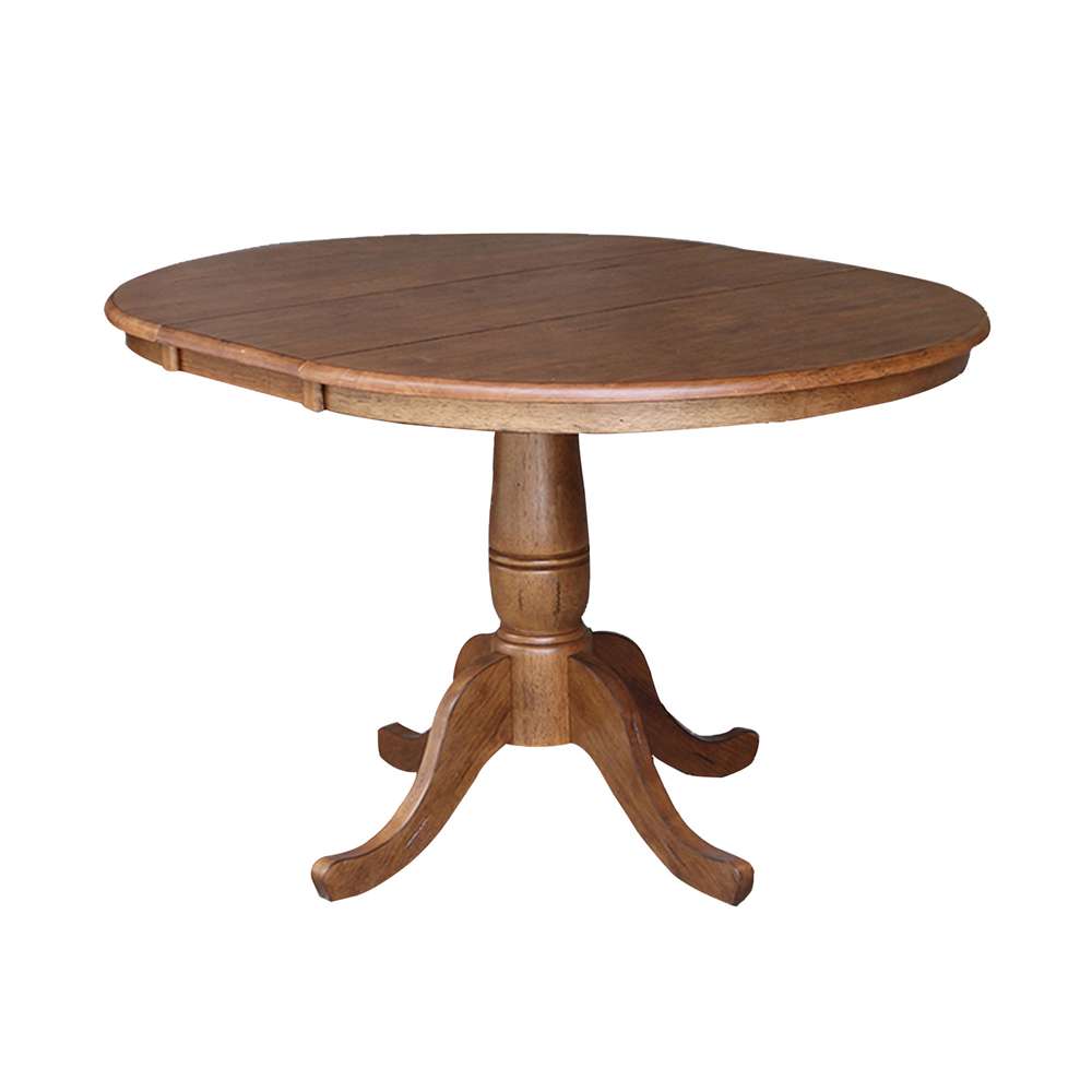 International Concepts - (Set of 5 Pcs) 36in Round Extension Dining Table with 4 RTA Chairs in Distressed Oak Finish - K42-36RXT-C2-4 veiw 4