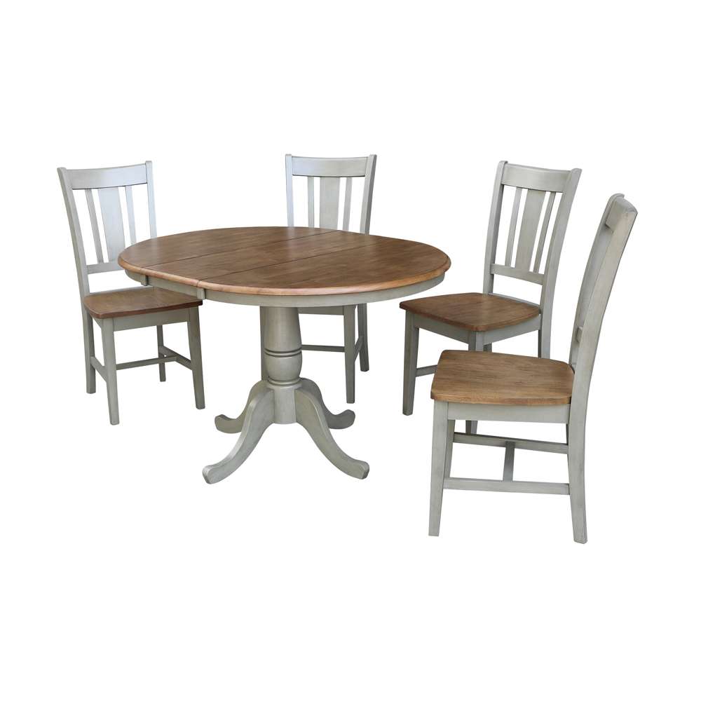 International Concepts - (Set of 5 Pcs) 36in Round Extension Dining Table with 4 RTA Chairs in Hickory/Stone Finish - K41-36RXT-C10-4 veiw 1