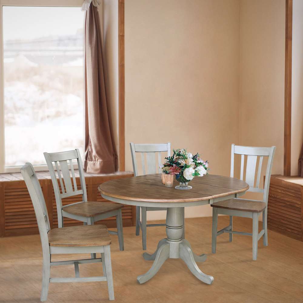 International Concepts - (Set of 5 Pcs) 36in Round Extension Dining Table with 4 RTA Chairs in Hickory/Stone Finish - K41-36RXT-C10-4 veiw 3
