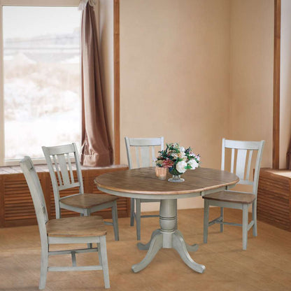 International Concepts - (Set of 5 Pcs) 36in Round Extension Dining Table with 4 RTA Chairs in Hickory/Stone Finish - K41-36RXT-C10-4 veiw 3