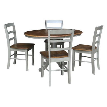 International Concepts - (Set of 5 Pcs) 36in Round Extension Dining Table with 4 RTA Chairs in Hickory/Stone Finish - K41-36RXT-C2-4 veiw 1