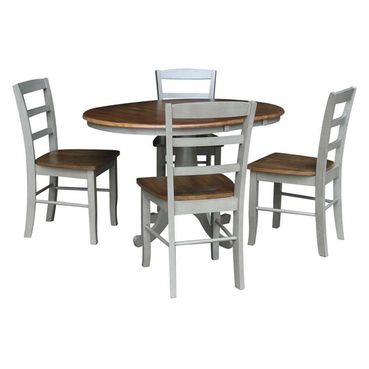 International Concepts - (Set of 5 Pcs) 36in Round Extension Dining Table with 4 RTA Chairs in Hickory/Stone Finish - K41-36RXT-C2-4 veiw 1