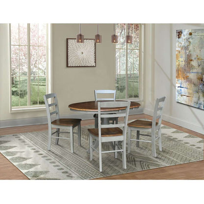 International Concepts - (Set of 5 Pcs) 36in Round Extension Dining Table with 4 RTA Chairs in Hickory/Stone Finish - K41-36RXT-C2-4 veiw 3