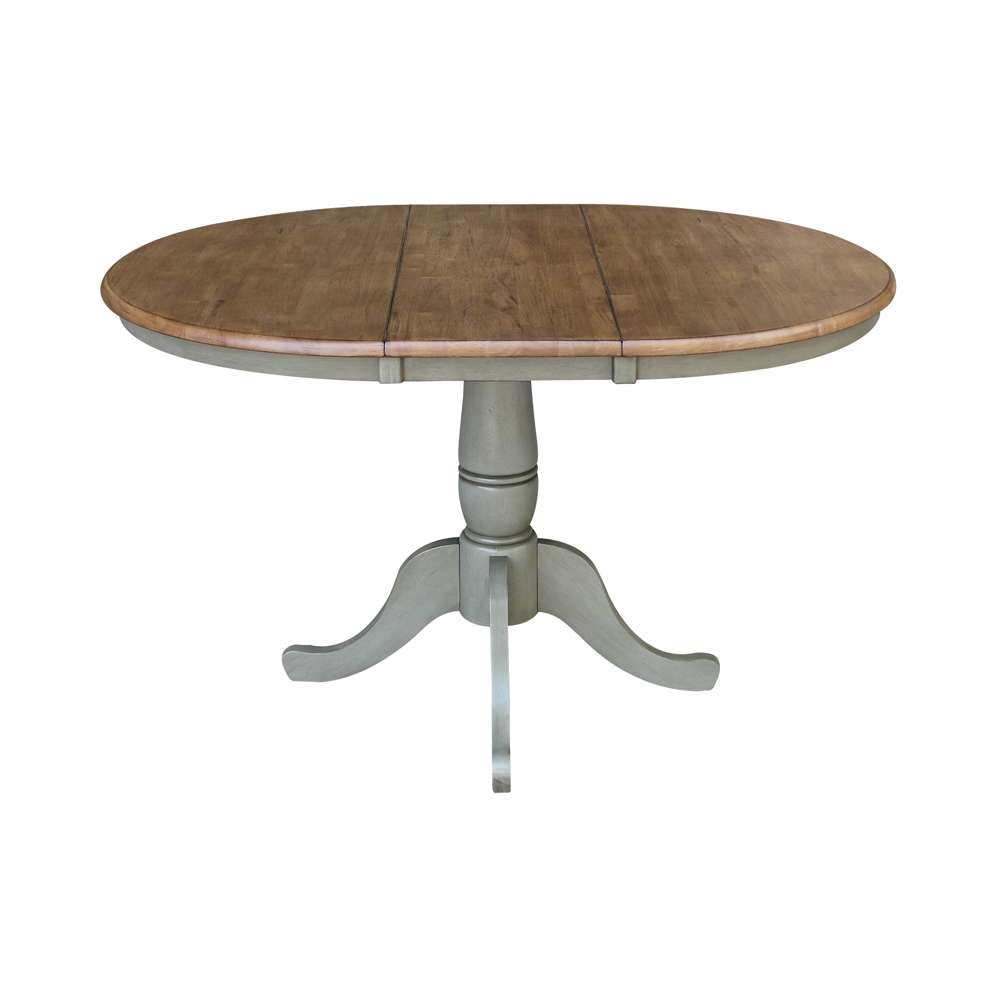International Concepts - (Set of 5 Pcs) 36in Round Extension Dining Table with 4 RTA Chairs in Hickory/Stone Finish - K41-36RXT-C2-4 veiw 4