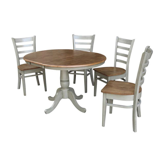 International Concepts - (Set of 5 Pcs) 36in Round Extension Dining Table with 4 RTA Chairs in Hickory/Stone Finish - K41-36RXT-C617-4 veiw 1