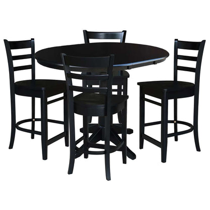 International Concepts - (Set of 5 Pcs) 36in Round Extension Dining Table with 4 Counter Height Stools in Black Finish - K46-36RXT-27-S6172-4 veiw 1