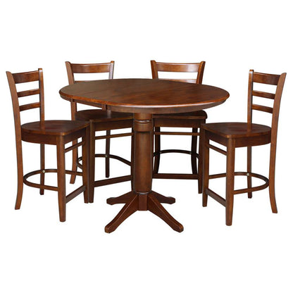 International Concepts - (Set of 5 Pcs) 36in Round Extension Dining Table with 4 Counter Height Stools in Espresso Finish - K581-36RXT-27-S61724 veiw 1