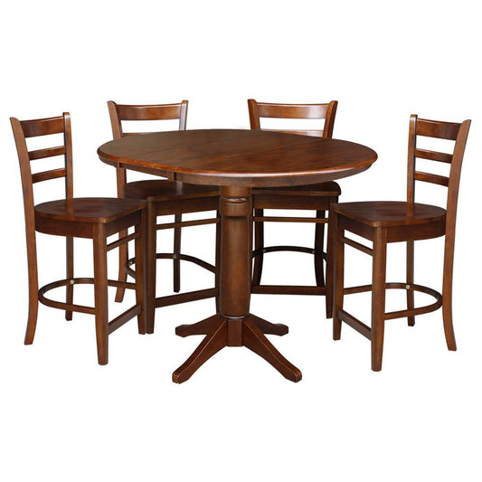 International Concepts - (Set of 5 Pcs) 36in Round Extension Dining Table with 4 Counter Height Stools in Espresso Finish - K581-36RXT-27-S61724 veiw 1
