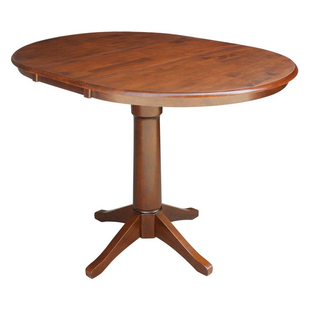 International Concepts - (Set of 5 Pcs) 36in Round Extension Dining Table with 4 Counter Height Stools in Espresso Finish - K581-36RXT-27-S61724 veiw 4