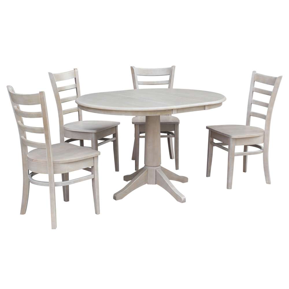 International Concepts - (Set of 5 Pcs) 36in Round Extension Dining Table with 4 Emily Chairs in Washed Gray Taupe Finish - K09-36RXT-27B-C617-4 veiw 1