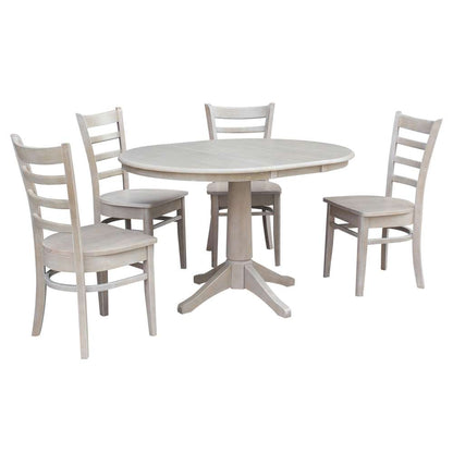 International Concepts - (Set of 5 Pcs) 36in Round Extension Dining Table with 4 Emily Chairs in Washed Gray Taupe Finish - K09-36RXT-27B-C617-4 veiw 1
