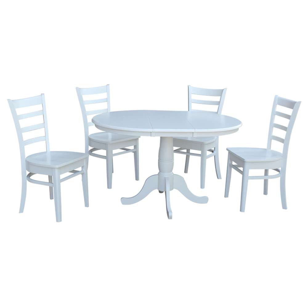 International Concepts - (Set of 5 Pcs) 36in Round Extension Dining Table with 4 Emily Chairs in White Finish - K08-36RXT-C617-4 veiw 1