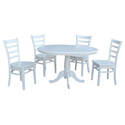 International Concepts - (Set of 5 Pcs) 36in Round Extension Dining Table with 4 Emily Chairs in White Finish - K08-36RXT-C617-4 veiw 1