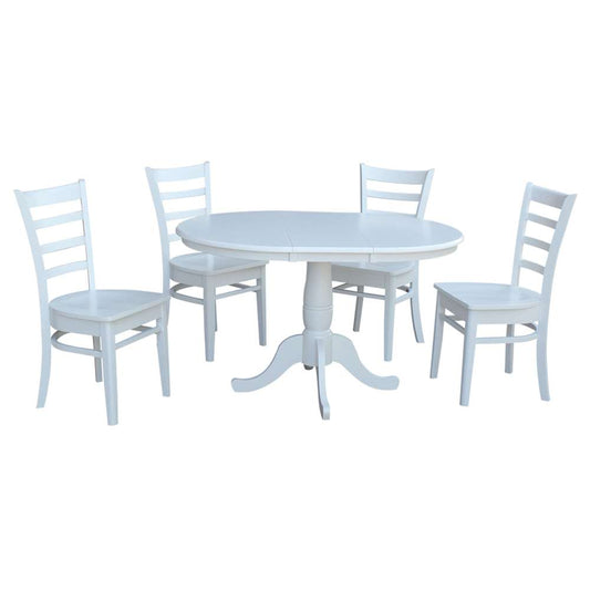 International Concepts - (Set of 5 Pcs) 36in Round Extension Dining Table with 4 Emily Chairs in White Finish - K08-36RXT-C617-4 veiw 1