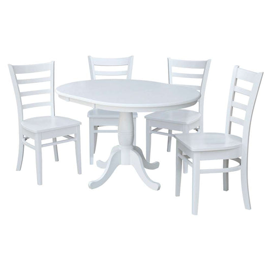 International Concepts - (Set of 5 Pcs) 36in Round Extension Dining Table with 4 Emily Chairs in White Finish - K08-36RXT-C617-4 veiw 2