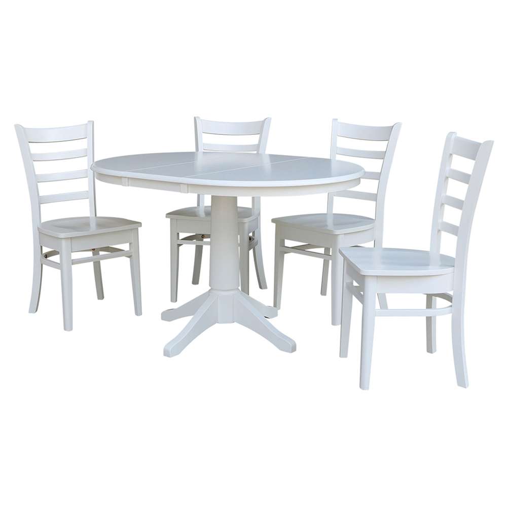 International Concepts - (Set of 5 Pcs) 36in Round Extension Dining Table with 4 Emily Chairs in White Finish - K08-36RXT-27B-C617-4 veiw 1