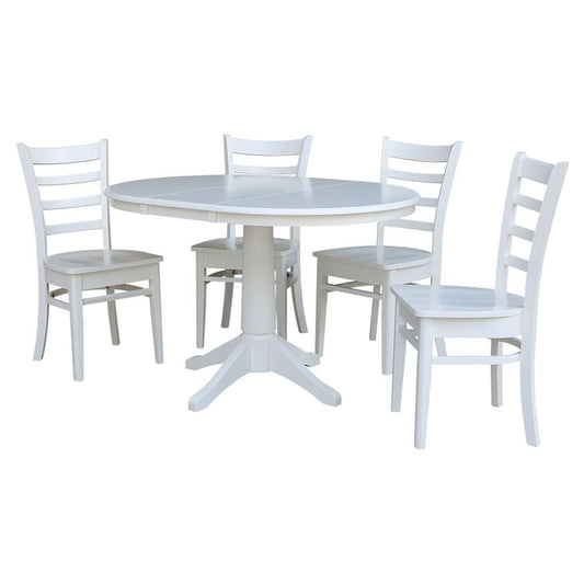 International Concepts - (Set of 5 Pcs) 36in Round Extension Dining Table with 4 Emily Chairs in White Finish - K08-36RXT-27B-C617-4 veiw 1
