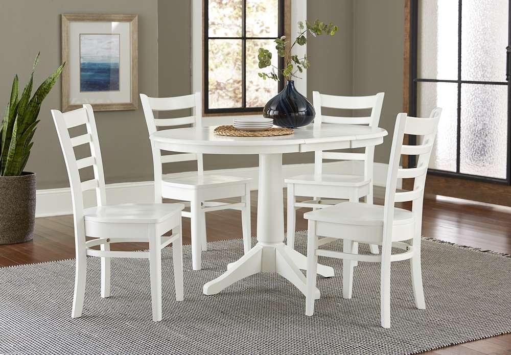International Concepts - (Set of 5 Pcs) 36in Round Extension Dining Table with 4 Emily Chairs in White Finish - K08-36RXT-27B-C617-4 veiw 2