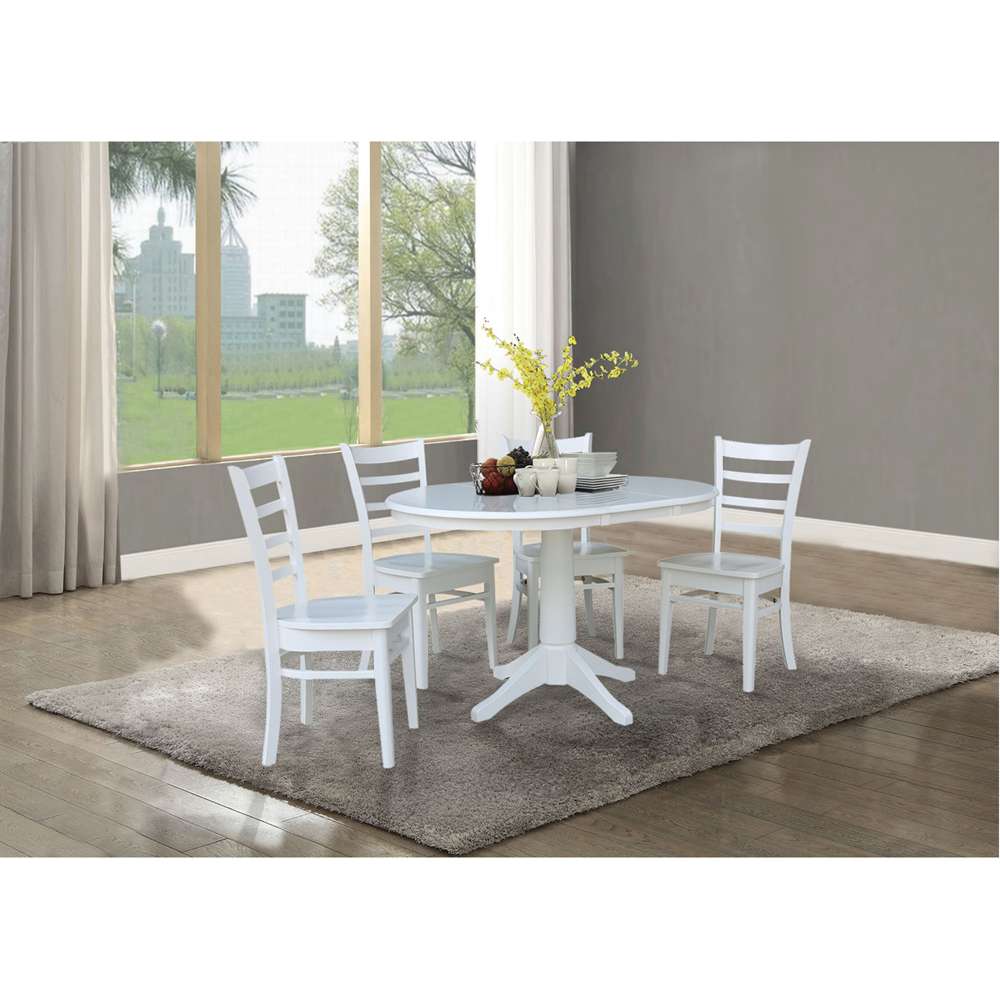 International Concepts - (Set of 5 Pcs) 36in Round Extension Dining Table with 4 Emily Chairs in White Finish - K08-36RXT-27B-C617-4 veiw 3